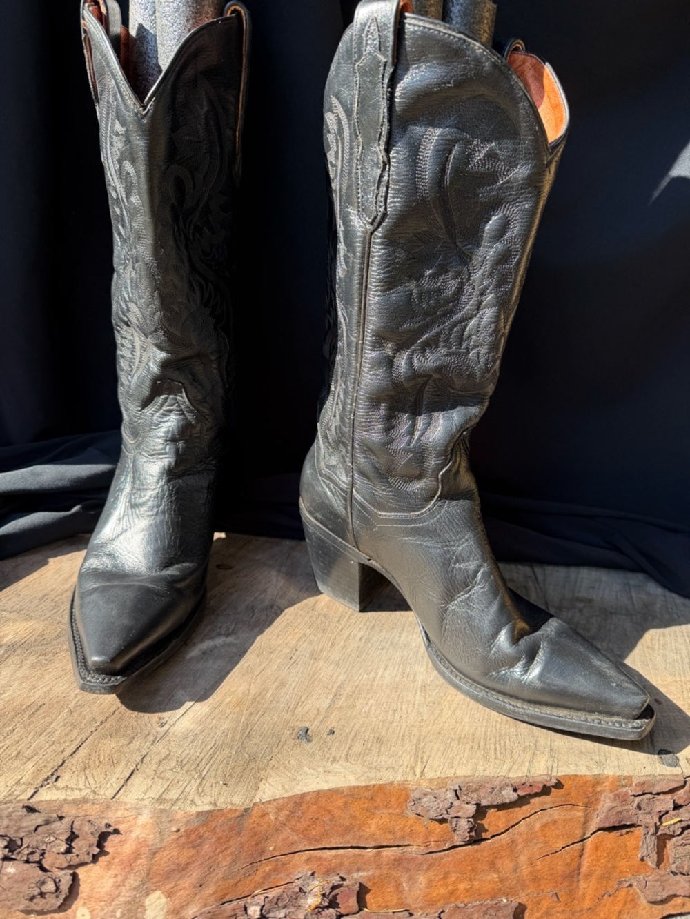 Dan Post Black Embroidered Leather Western Heeled Boots